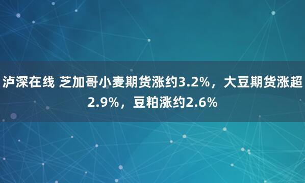 泸深在线 芝加哥小麦期货涨约3.2%，大豆期货涨超2.9%，豆粕涨约2.6%